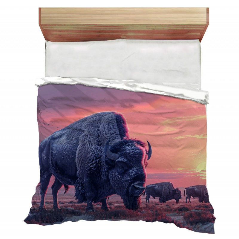 Coucher de soleil et bison Sunset, Édredon simple très long