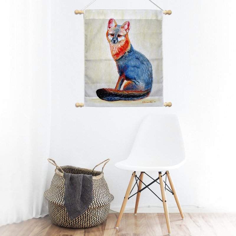 Suspension murale en polyester et renard gris