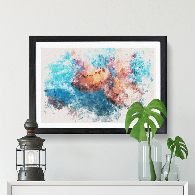 Pink Jellyfish - Framed Print, 62cm H x 87cm W x 2cm D, Black Framed