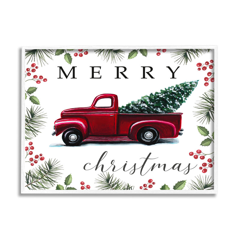 Merry Christmas Traditional, H 16 po x l 20 po, Giclée encadrée blanc bord de mer