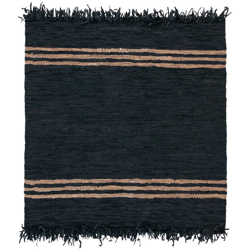 Tapis rayé en cuir / coton Lae Vintage, Carré 6 pi