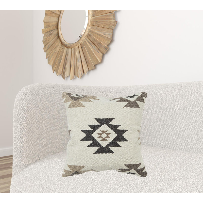 Cream Beige Classic Ikat Pattern Throw Pillow