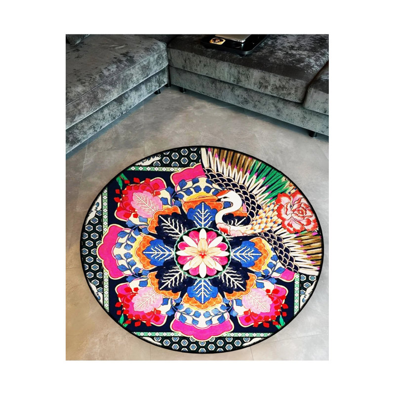 Multicolor Moroccan Ethnic Area Rug, Round 4'