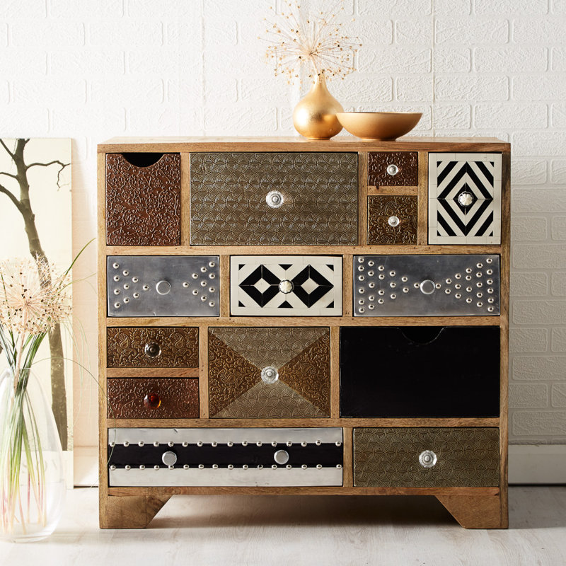 Minerva Solid Wood 85cm W 14 - Drawer Chest of Drawers