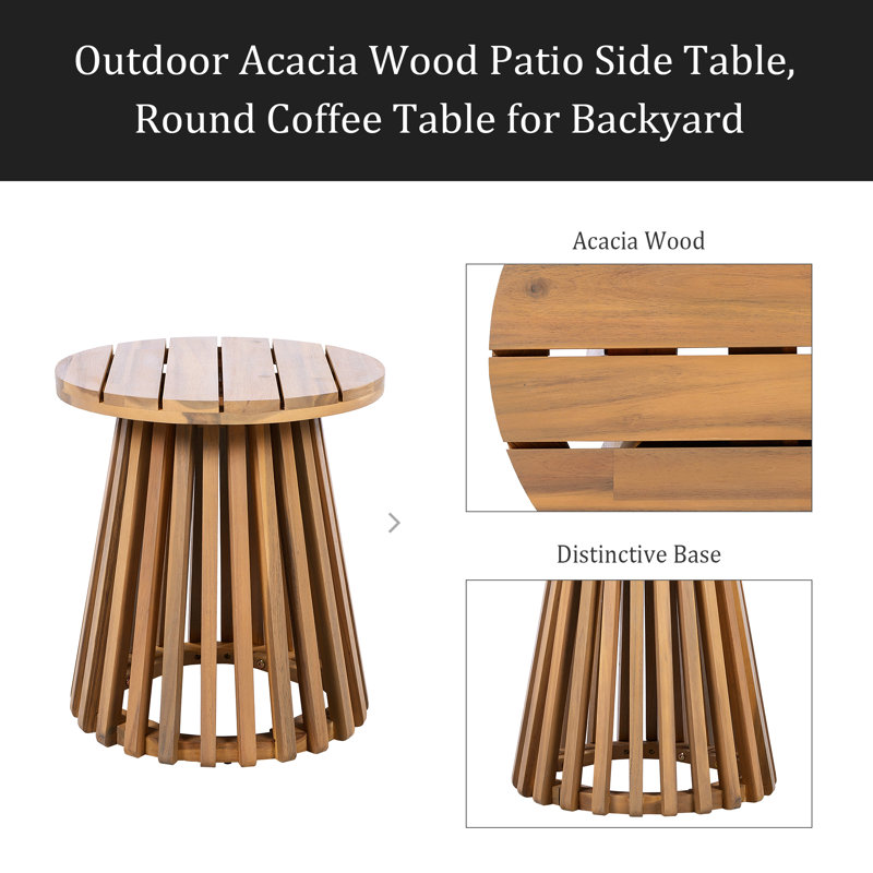 Outdoor Acacia Wood Patio Side Table, Round Coffee Table For Backyard, Lawn, Balcony, Brown