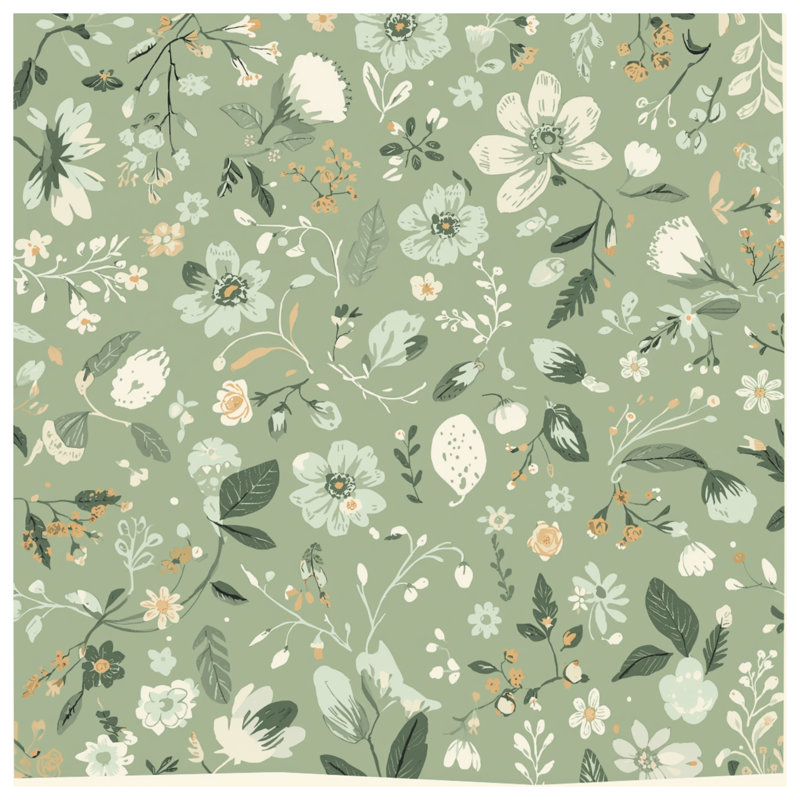 Toile tendue à motif floral vert en plusieurs tailles, 16 x 20 pouces