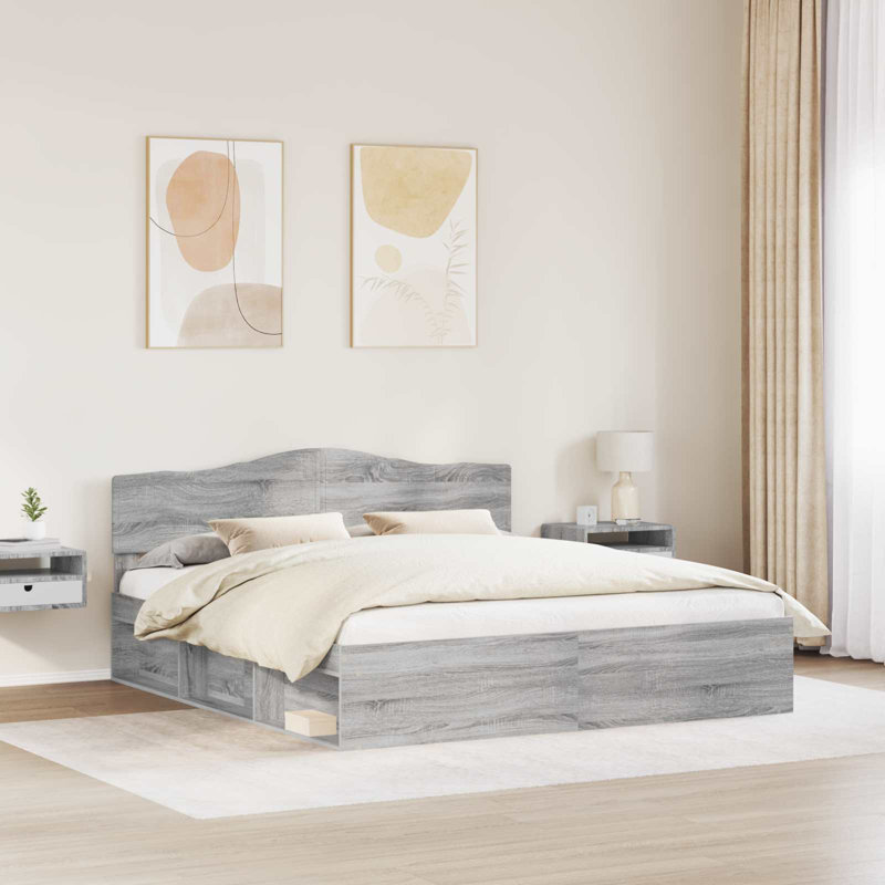 Solid Wood Bed, Grey Sonoma, Super King (6')