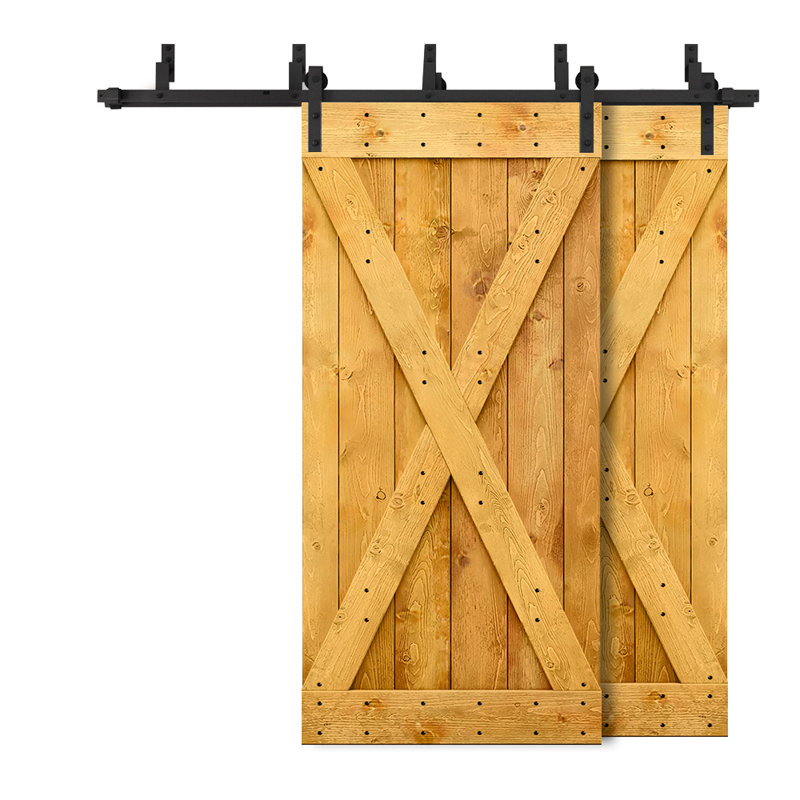 Porte de grange à panneaux et en bois avec quincaillerie d'installation, 40 po x 84 po, Érable colonial
