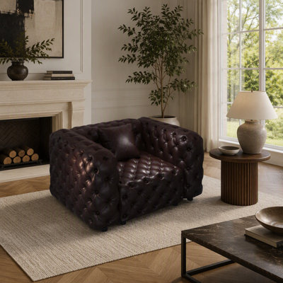 Ensemble de canapé moderne 48,4 po, canapé modulaire 1 place rembourré en similicuir avec motif touffeté à la main Pure, 1 oreiller, combinaison multiple pour le salon, brun foncé
