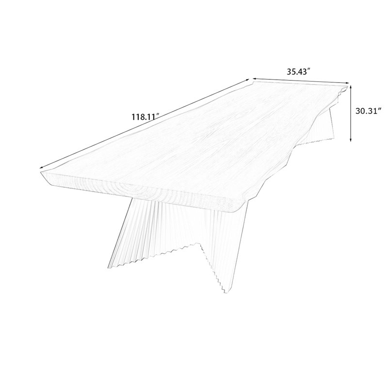 Bureau brun bois de noyer + rectangulaire en bois massif + acier au carbone, 30.31" H x 118.11" W x 35.43" D