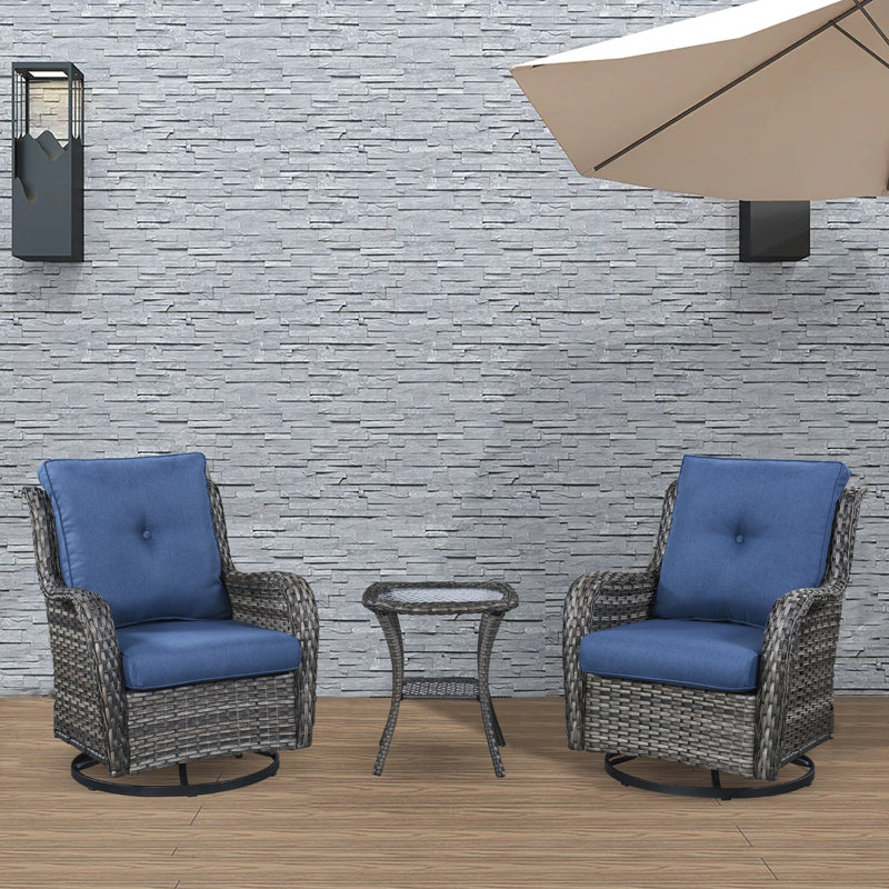 Chaise berçante en osier avec coussins Schutt, Bleu