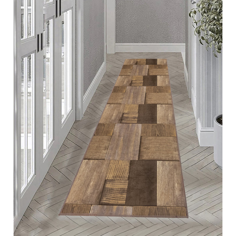 Slip Resistant No Pile Light Weight Nature Inspired Printed Area Rugs for Backyard Kitchen Living Room, Runner 2' x 7'