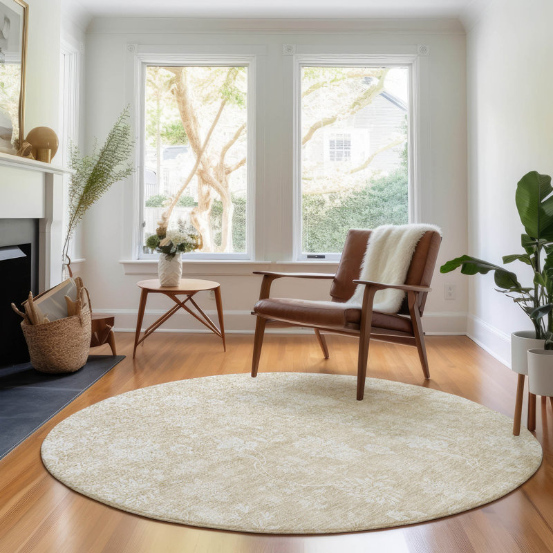 Premium Machine Washable Prisco Beige Rug, Round 8'