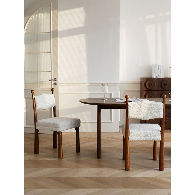 Kenyatta Bol Sant Dining Chair, Brown Wood, Teddy White, 2