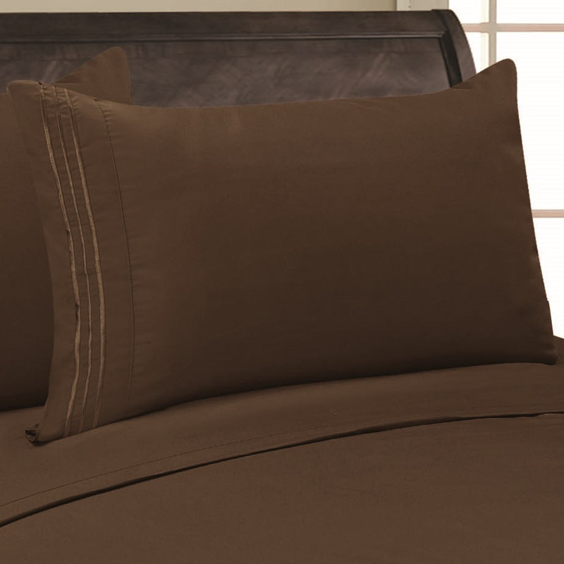 1500 Thread Count Luxury Microfiber Pillow Case with Silky Soft Finish, Brown, Full/Queen