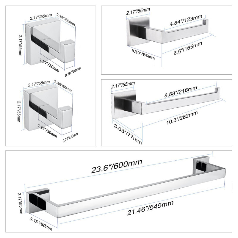 Ensemble d'accessoires de salle de bain noir mat ANZZI 5 pièces, Chrome poli