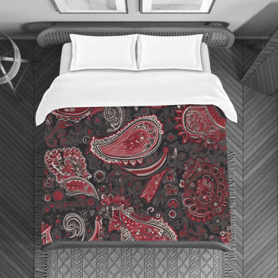 Housse de couette en microfibre à motif cachemire gris / rouge