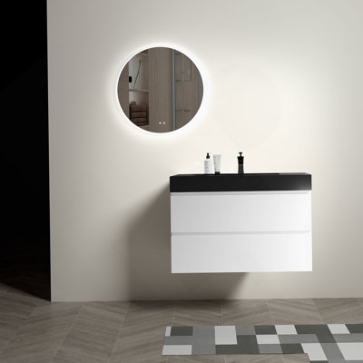 Meuble-lavabo mural avec lavabo, grand meuble-lavabo flottant mural