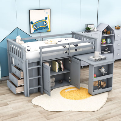 Twin Loft Bed With Integrated Storage, Pull-Out Desk