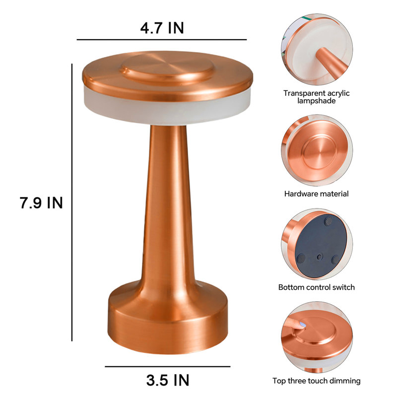 Portable LED Table Lamp 3-Levels Brightness Touch Sensor Control Touch Sensor Control, Rose Gold