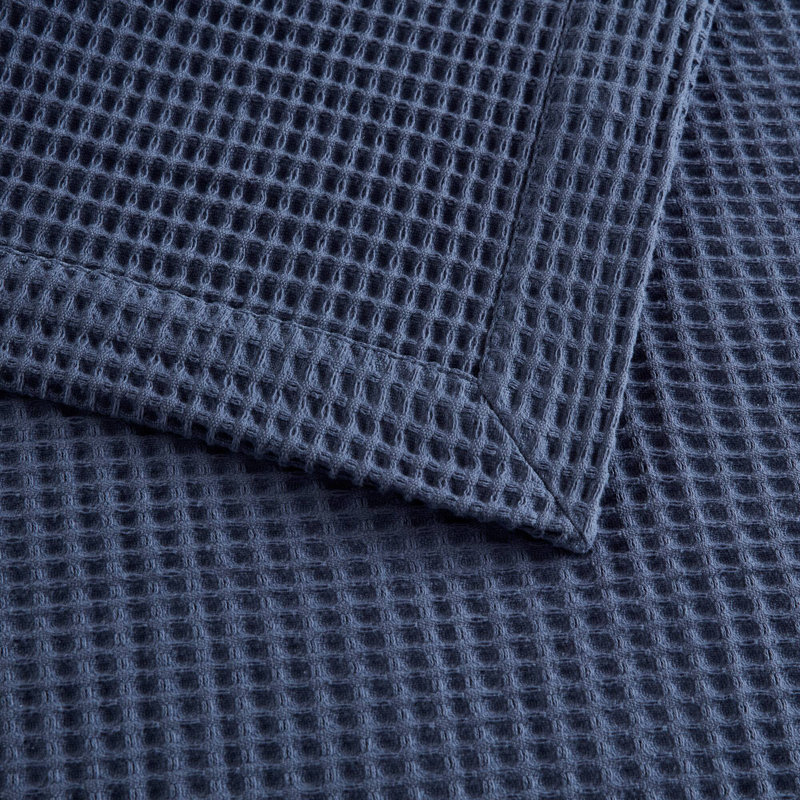 Couverture 100% coton Waffle Weave, Lit simple, Indigo