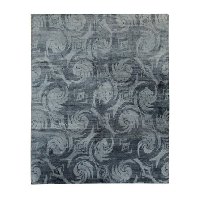 & Bamboo Silk Gray Hand Knotted Transitional All Over Bamboo Silk and Wool 8' x 10' Area Rug