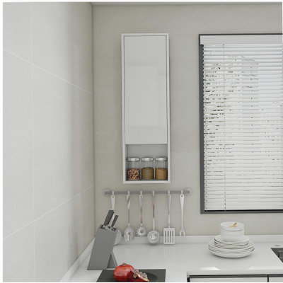 12" Glossy White Bathroom Wall Cabinet with Soft Close Doors & Float Mounting Design