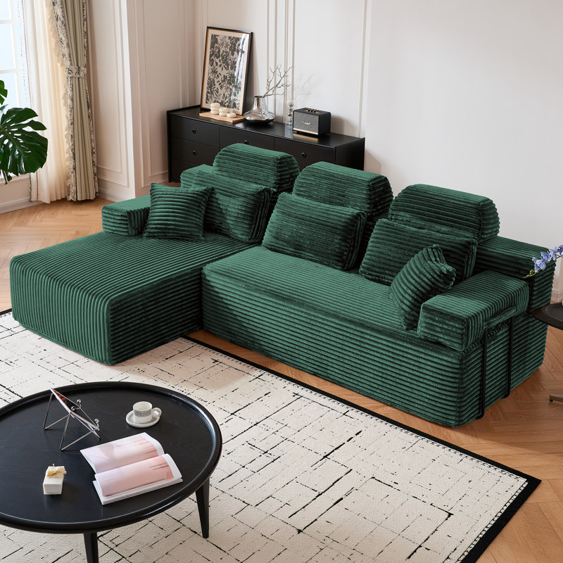 104 " Corduroy Sectional, Green Corduroy, Green
