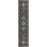Runner Southwestern Hand Knotted Wool Blue/Brown Area Rug