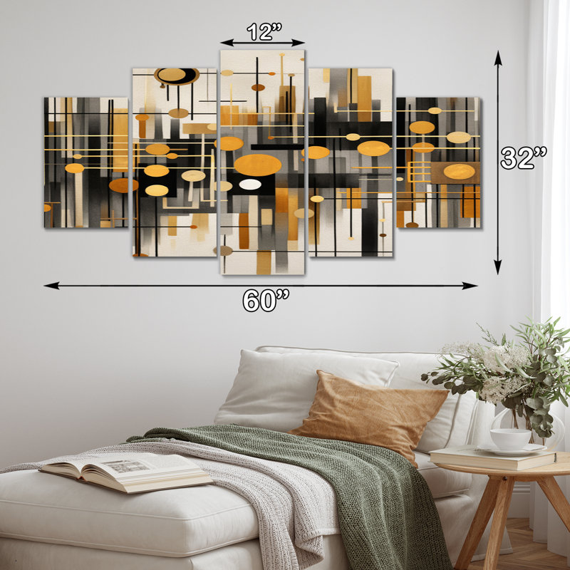 Gold Black Gold And Black Infinite Patterns - Abstract Shapes Metal Wall Art Prints Set