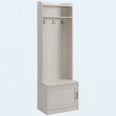 Rustic Hall Tree with Shoe Storage Bench, Coat Rack & Storage Shelves, White Wood Grain