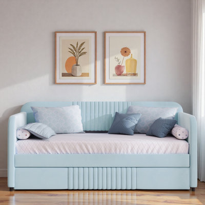 Upholstered Daybed With Trundle And Wood Slat