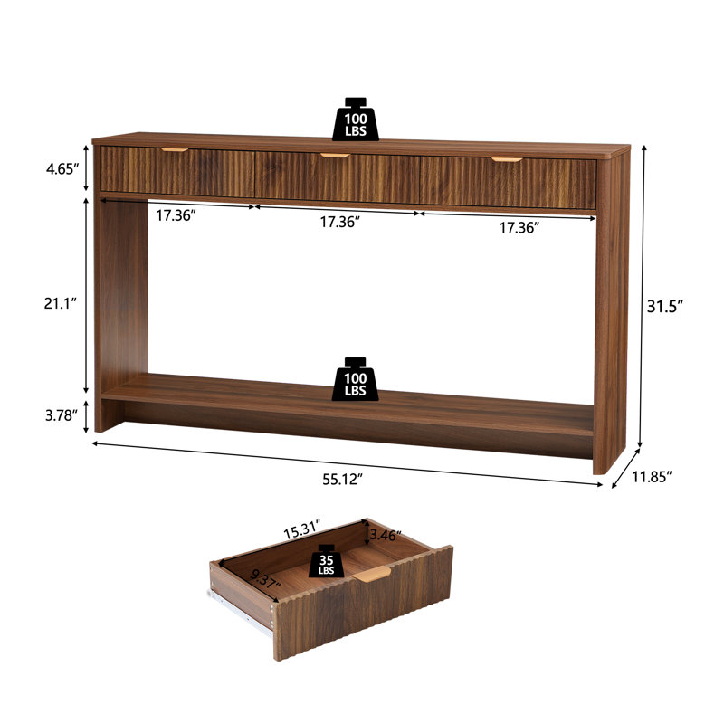 Console Mukades, Noyer, H 31,49 po x l 55,12 po x P 11,85 po