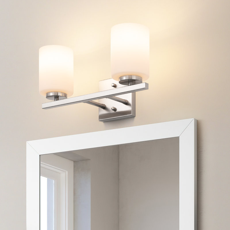 Éclairage pour meuble-lavabo à intensité variable Ellysen, Verre opale, Nickel brossé, 2