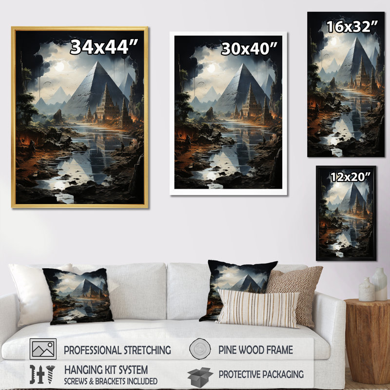 «Pyramid Ancient Echoes II - Cityscapes», art mural sur toile, L 12 po x H 20 po, Toile tendue