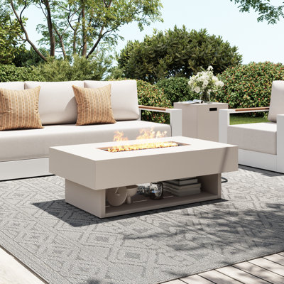 Table de foyer d'extérieur rectangulaire en acier avec réservoir de carburant caché