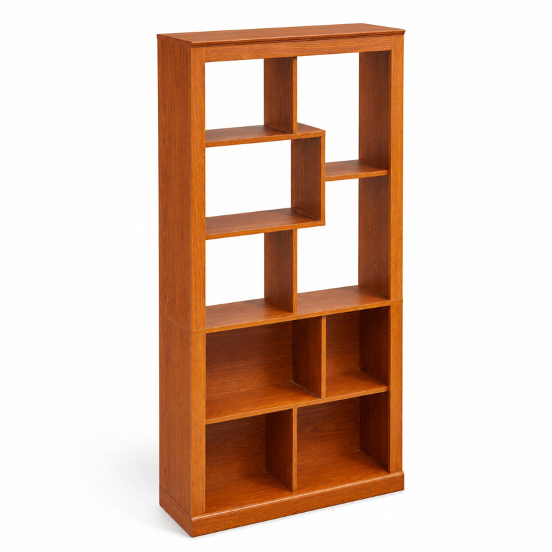 Bibliothèque transitionnelle polyvalente à dos ouvert en bois pour chambre à coucher et espace de travail, Dark Oak