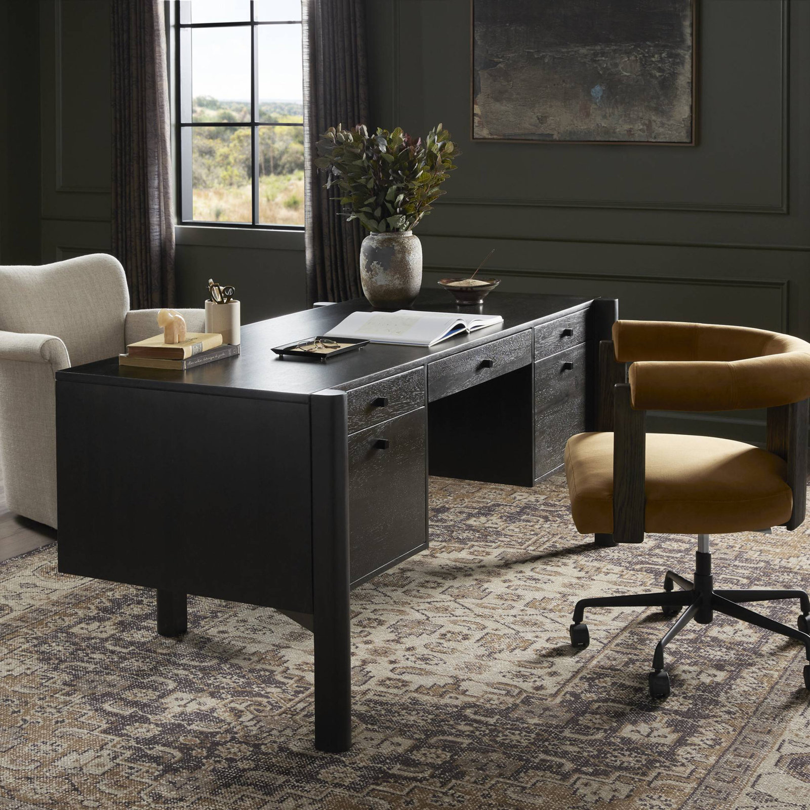 Jeanna 70 " Acacia Executive Desk, Worn Black Parawood