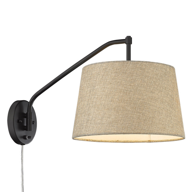 Swanage Steel Swing Arm Sconce, Matte Black, Natural Sisal