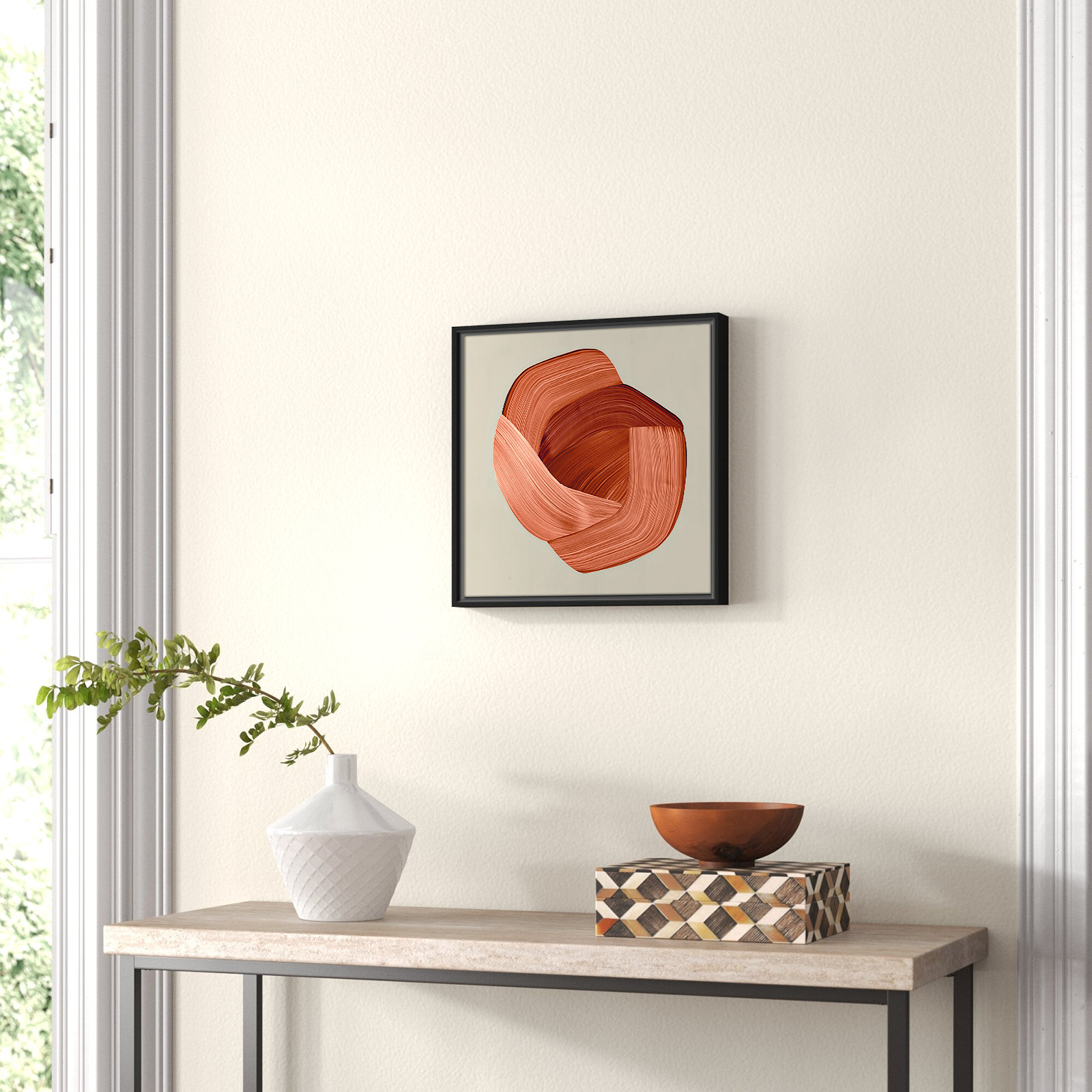Thormond "Crema" Painting, 17.5" H x 17.5" W x 2" D, Black Framed