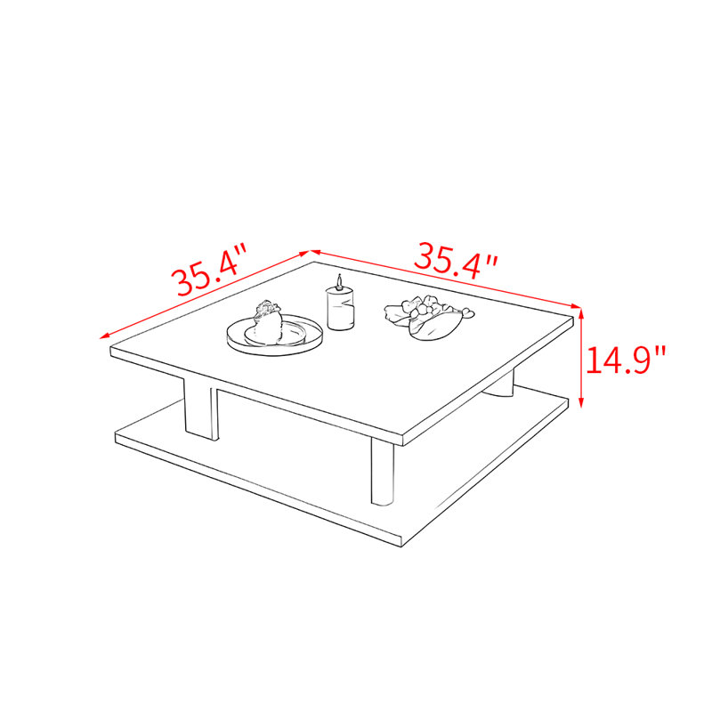 Table basse moderne en bois massif minimaliste., 14.9" H x 35.4" L x 35.4" W, Brun