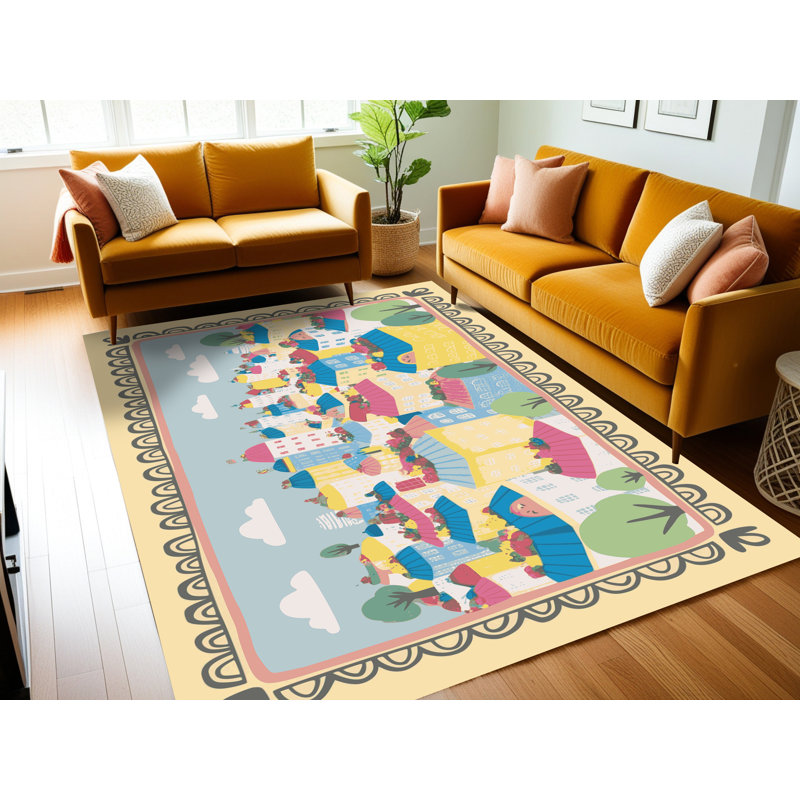 Harriet Bee Washable City Scape Rug, Rectangle 6' x 9'