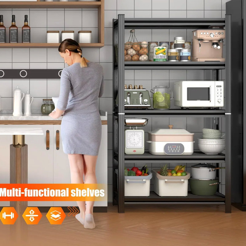 Support de rangement en métal à 5 couches avec hauteur réglable, capacité de 2000 livres pour les garages, les grandes surfaces et les entrepôts, noir, gymnases à hauteur d'installation rapide