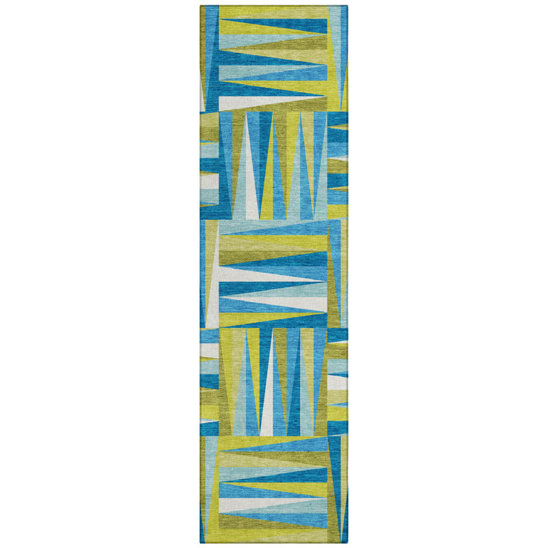 Azura Teal Washable Indoor-Outdoor Rug - , 2'3" x 7'6"