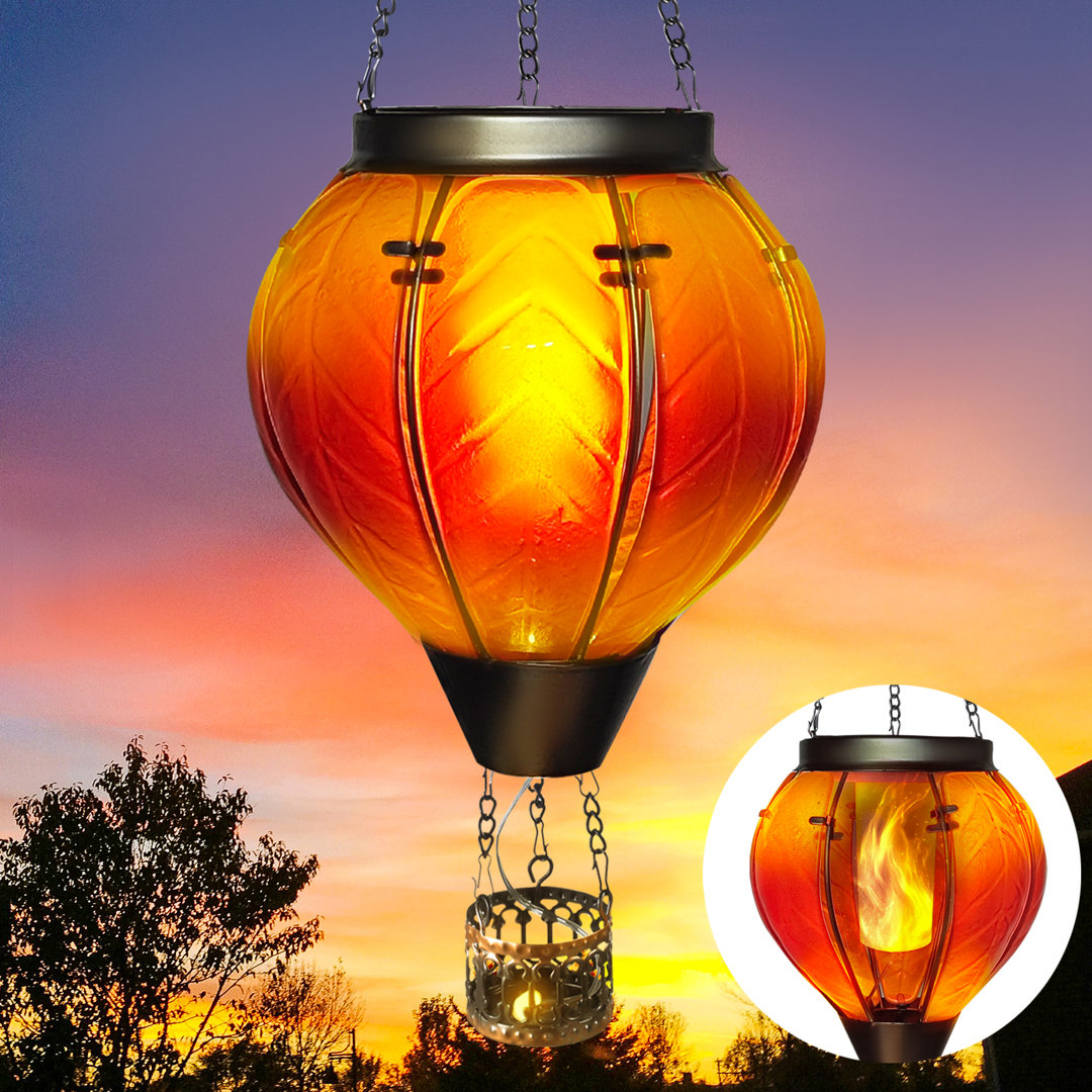 Hulet Hot Air Balloon Solar Lantern with Flickering Flame Hanging Solar Lanterns Outdoor Lights,Father's Day Gift Arlmont & Co. 
