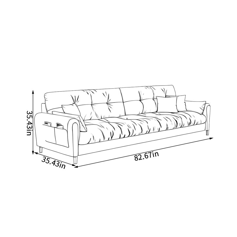 Canapé moderne en tissu, H 35,43 po x l 82,67 po x P 35,43 po, 3