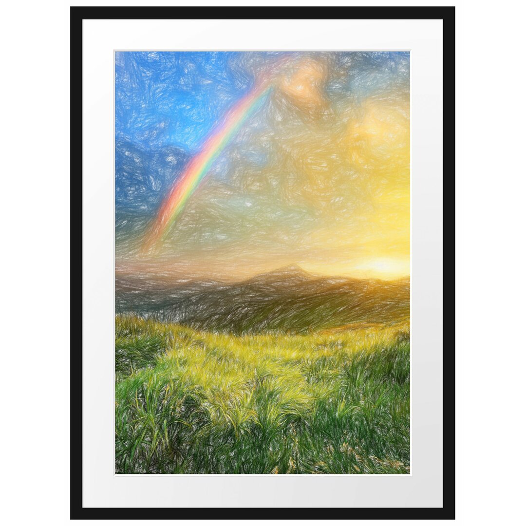 Gerahmtes Poster Berge mit Regenbogen am Himmel