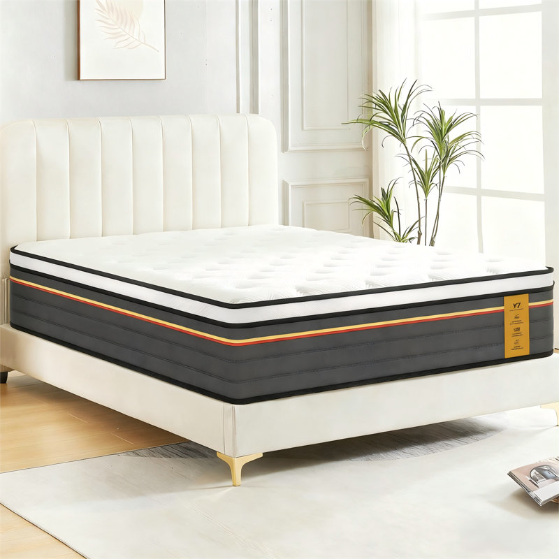 Matelas double avec ressorts ensachés 12 pouces et ensemble de 2 oreillers standard - mi-ferme - soulagement de la pression et soutien des bords, certifié Certipur-US