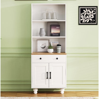 ON-TREND Farmhouse Storage Cabinet with 4 Solid Wood Gourd-Shaped Legs,Adjustable Shelves