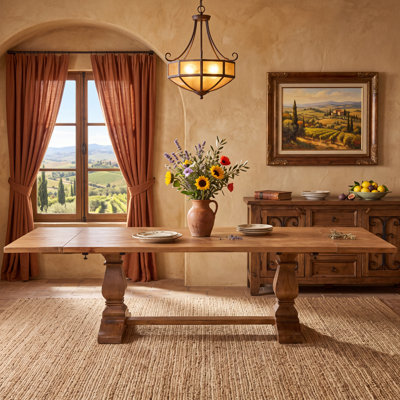 76''-107.5''Extendable Reclaimed Solid Wood Dining Table, Double Trestle Dining Table for Dining Room/Kitchen
